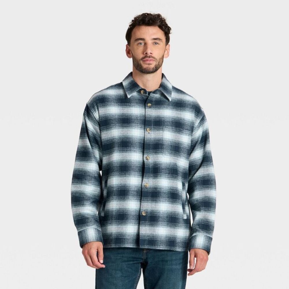Men's Vintage Heavy Weight Flannel Long Sleeve Shirt - Blue Plaid XL